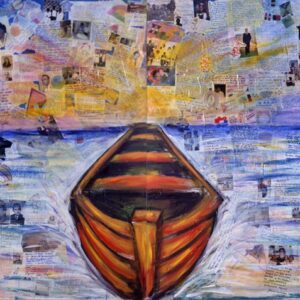 Xavier Cortada, "We're in the same boat", 60" x 192", mixed media on canvas, 2001.

The mural is composed of four panels, facilitated and coordinated by artist Xavier Cortada. The mixed media mural was created from stories, drawings, photos and poems by the senior citizens of both the Hispanic and Haitian communities. This mural offers a unique and heartwarming look into the cultures and lives of our diverse community. For additional information about this mural, see https://cortada.com/press/2001/miami-herald-june-1