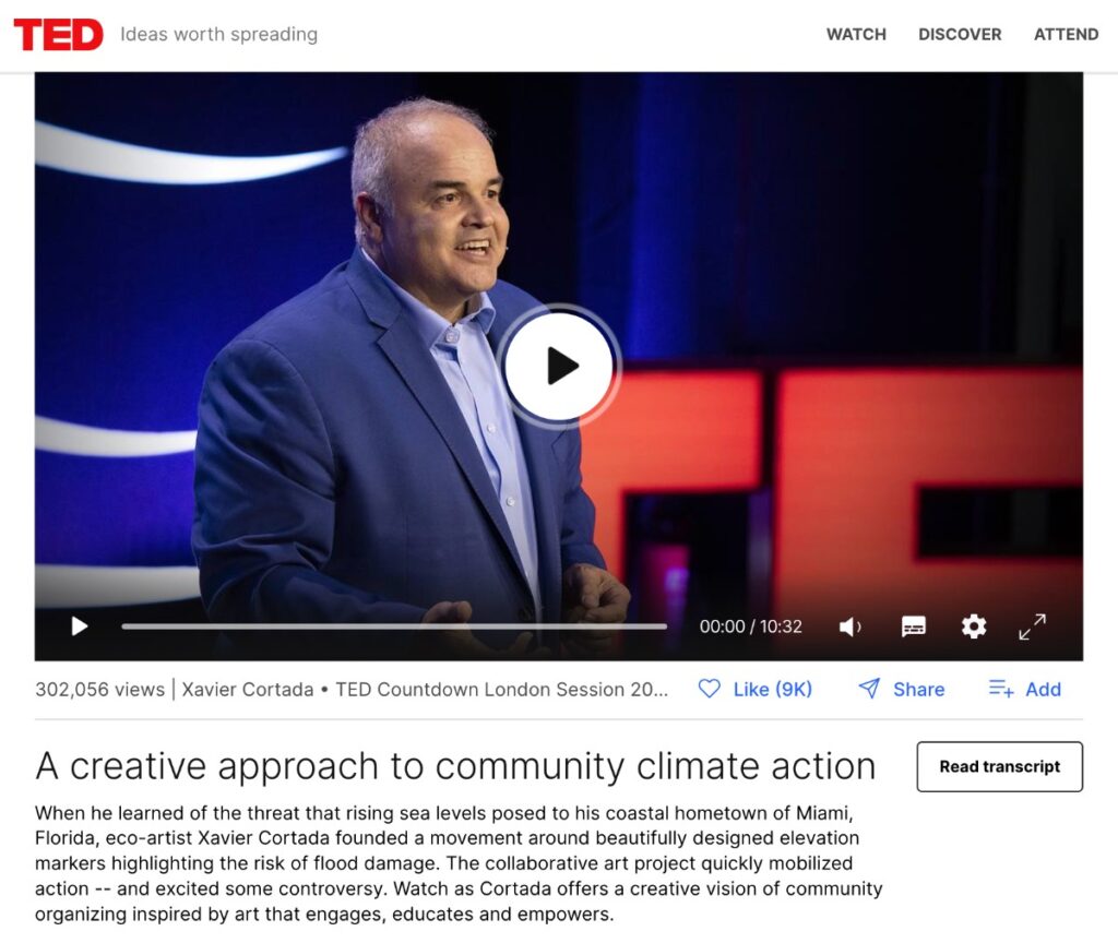 XAVIER CORTADA presenting his TED talk, "A creative approach to community climate action"