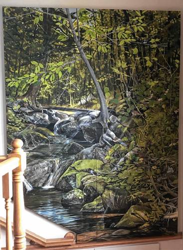 Hubbard Brook Mural, a 2021 acrylic on panel by RaisaKochmaruk. Museum of the White Mountains—Courtesy
